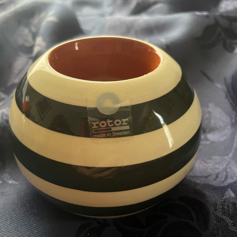 Swedish round black and white candle holder, Rotor, Svenskt Hantverk